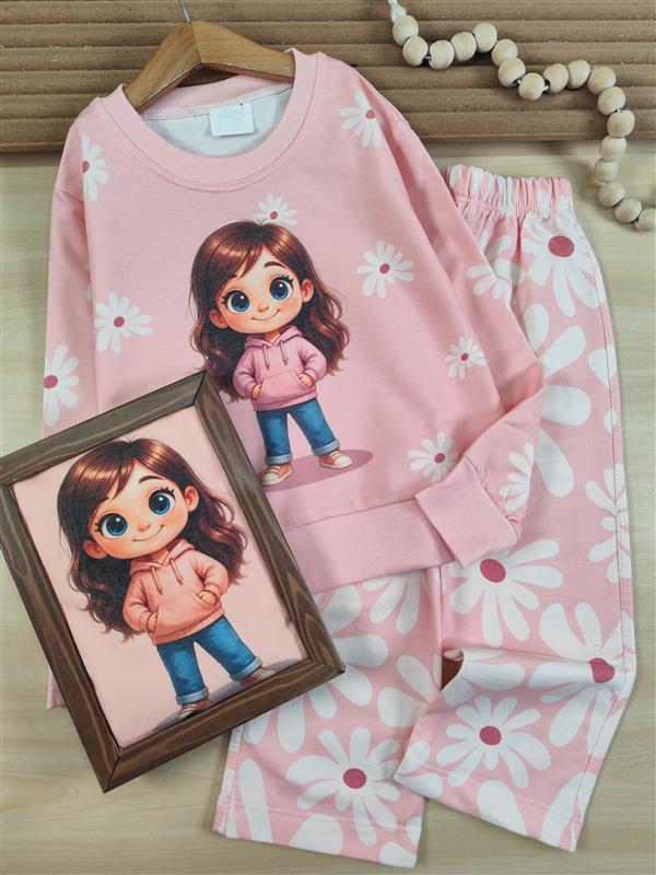 دورس شلوار دختر و هودی صورتی 