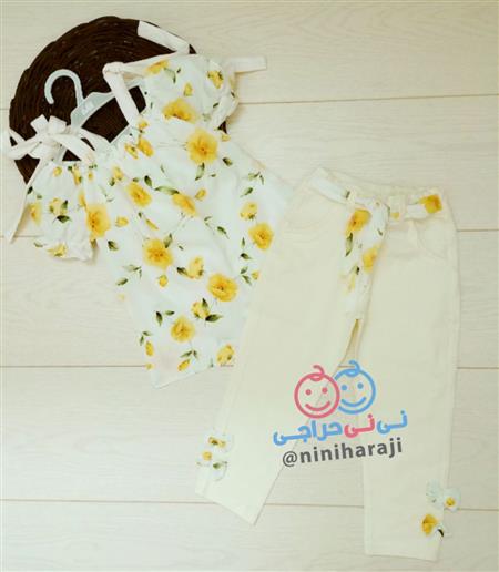 تاپ شلوار مجلسی طرح گل زرد