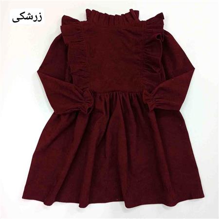 پیراهن مخمل کبریتی یقه ایستاده چین دار