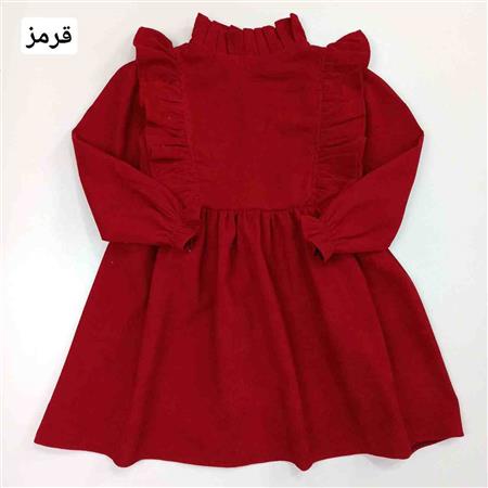 پیراهن مخمل کبریتی یقه ایستاده چین دار