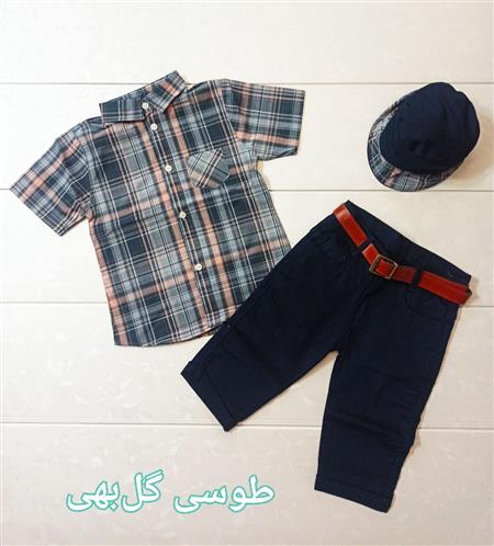 ۴ تیکه ۴ خانه شلوارک کتان با کلاه و کمربند