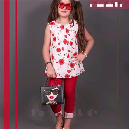 تاپ شلوارک خوشگل گل قرمز