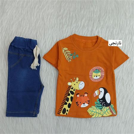 ست تیشرت شلوارک لی زرافه و پرنده