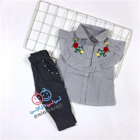 دوتیکه گلدوزی تاپ نخی و شلوارک پنبه