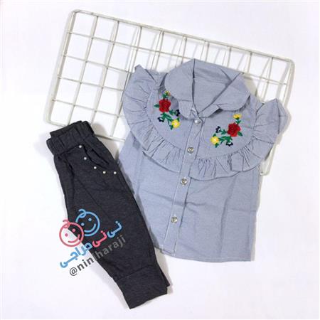 دوتیکه گلدوزی تاپ نخی و شلوارک پنبه