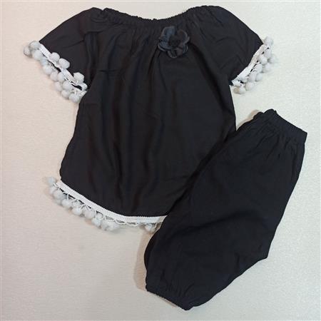 شومیز شلوارک مشکی پوم دار