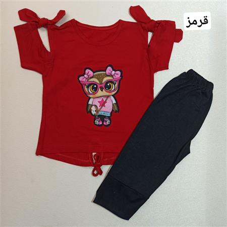 تیشرت شلوارک جغد سرشانه پاپیونی