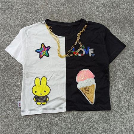 کراپ سفید مشکی خرگوش و بستنی پولکی تکسایز