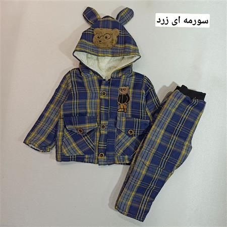 کاپشن شلوار چهارخونه خرس تدی