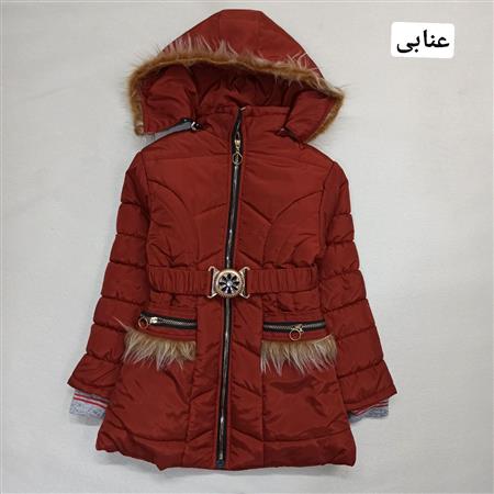 کاپشن کمربندی جیب خزدار