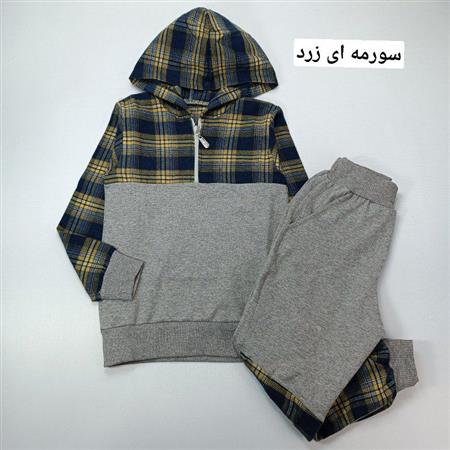 هودی شلوار چهارخونه جلو زیپدار