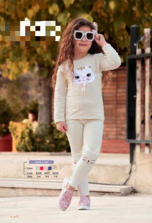 بلوز و شلوار طرح گربه سایز بزرگ