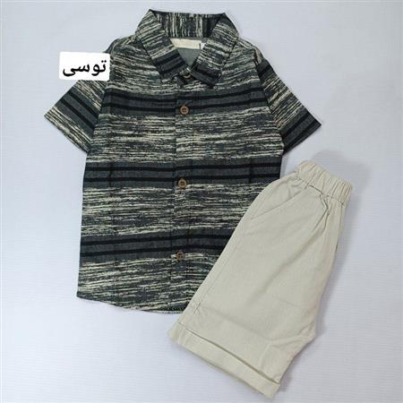 پیراهن شلوارک کتان راه راه پیمان