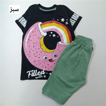 تیشرت شلوارک دونات رنگین کمانی