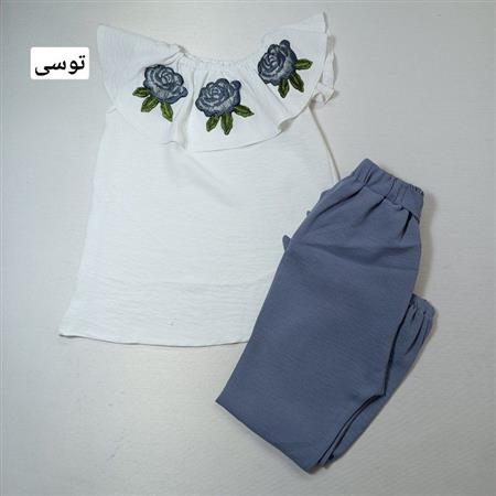شومیز شلوار یقه دلبر سه گل