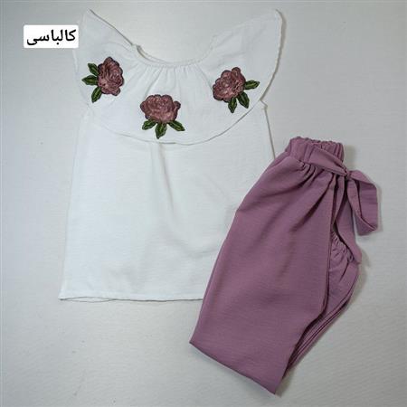 شومیز شلوار یقه دلبر سه گل