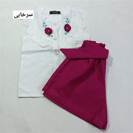 تاپ شلوارک یقه دانتل گل برجسته