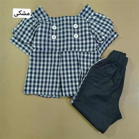 شومیز شلوارک چهارخونه دو دکمه