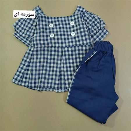 شومیز شلوارک چهارخونه دو دکمه