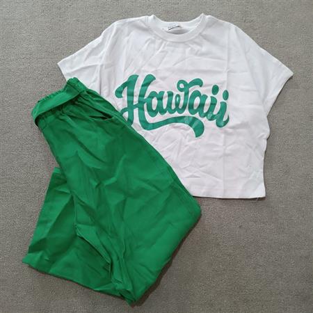 کراپ شلوارک سفید سبز Hawaii تکسایز
