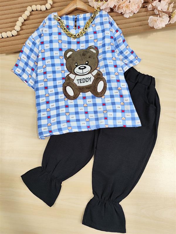 کراپ شلوارک چهارخونه love bear