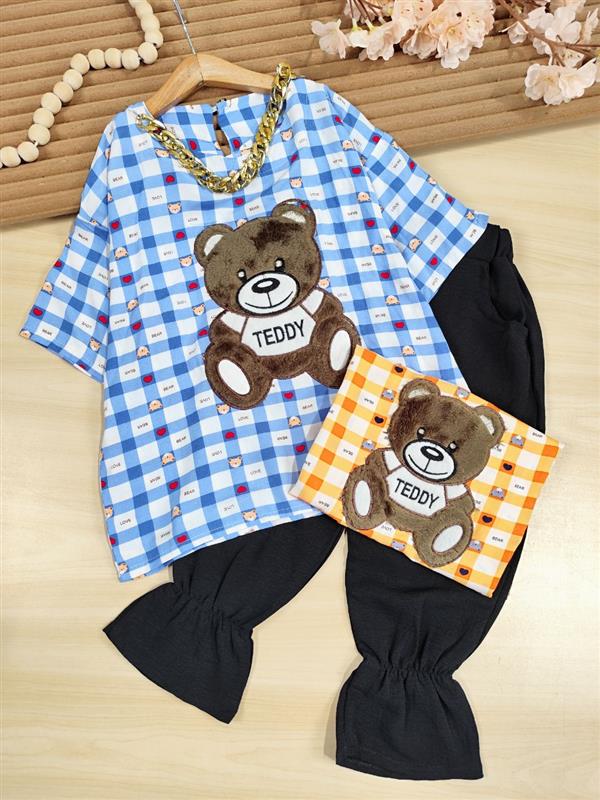کراپ شلوارک چهارخونه love bear