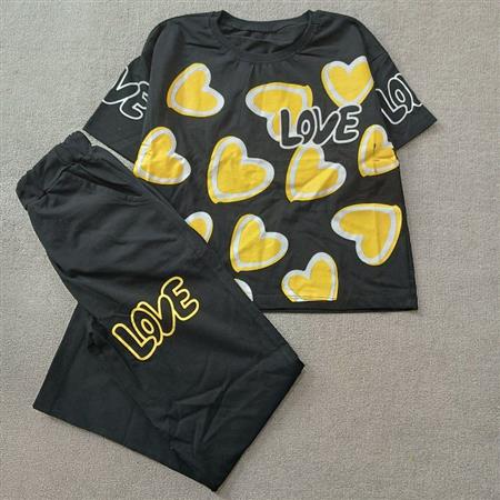 کراپ شلوار مشکی قلب زرد love تکسایز