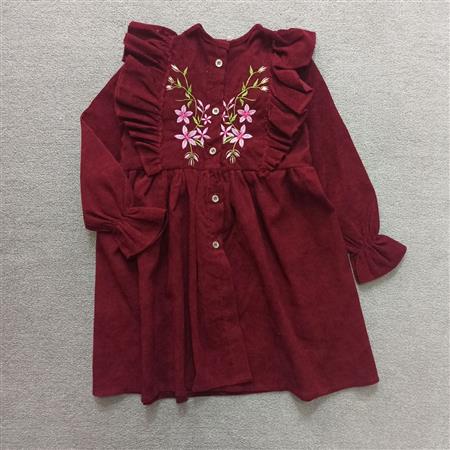 پیراهن زرشکی بوته گل تکسایز